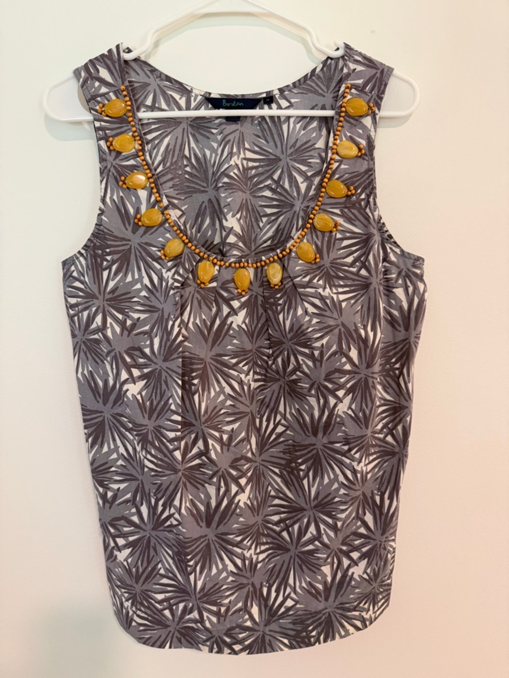 *LIKE NEW* Boden Gray Cotton Beaded Scoop-Neck Tank Blouse